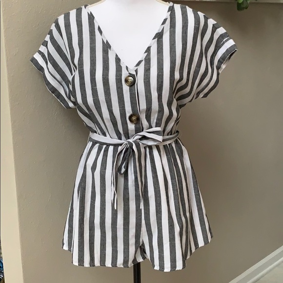 SHEIN Pants - Shein gray and white stripe romper